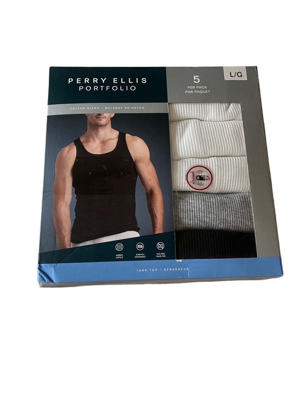 Perry Ellis 5-Pack Men’s Ribbed Tank Tops - White, Gray, Black